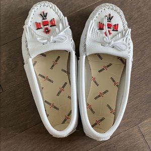 Minnetonka leather moccasins.